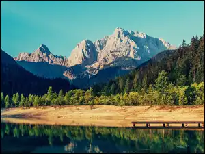 Jezioro, Góry, Las, Drzewa