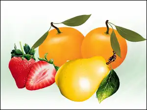 Truskawki, Owoce, Pomarańcze, Gruszka