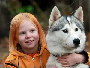 Włosy, Husky, Rude, Dziewczynka, Pies