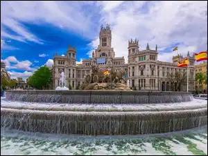 Madryt, Plac Cibeles, Muzeum Palacio de Comunicaciones, Hiszpania, Budynek, Rzeźba, Fontanna Kybele