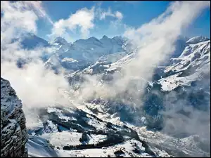 Chmury, Zima, Las, Lauterbrunnen, Góry, Dolina