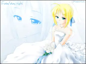 Fate Stay Night, kwiatki, dziewczyna, welon, panna młoda