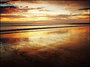 Plaża, Zachód, Słońca, Morze