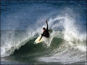 Surfing, Mężczyzna, Morze, Fala