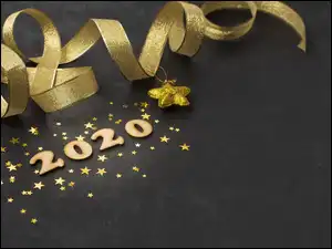 2020, Wstążka, Cyfry, Nowy Rok, Gwiazdki