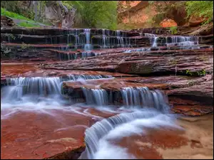 Wodospad, Cascade Falls, Stany Zjednoczone, Skały, Stan Utah, Park Narodowy Zion, Kaskada