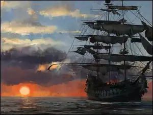 Statek piracki na morzu z gry Skull and Bones
