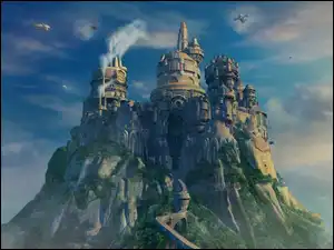skała, zamek, most, Final Fantasy, góra