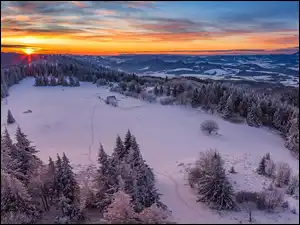 Śnieg, Zachód, Słońca, Zima