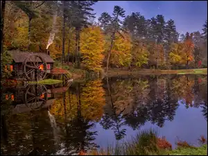 Stany Zjednoczone, Młyn, Karolina Północna, Drzewa, Cashiers, Staw, Jesień, Drewniany, Las