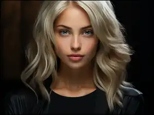 Blondynka, Kobieta, Czarna, 2D, Spojrzenie, Bluzka