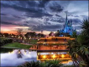 Rozrywki, Park, Zamek, Słońca, Disneyworld, Zachód