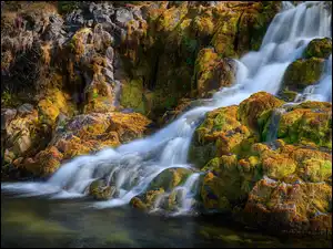 Dynjandi, Fjallfoss, Islandia, Wodospad, Rzeka, Skały, Omszałe