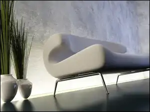 Trawa, Biała, Sofa, Wazony