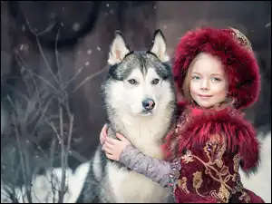 Dziewczynka z Siberian husky