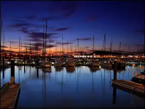 Żaglówki, Zachód słońca, Przystań, Port, Łodzie