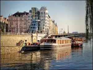 Domy, Krzywe, Rzeka, Barki, Praga, Most