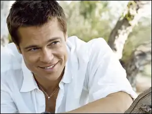 Mężczyzna, Twarz, Koszula, Uśmiechnięty, Biała, Brad Pitt, Aktor