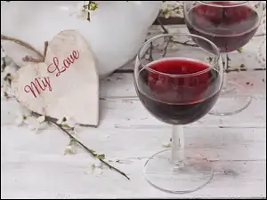 Serduszka, Miłość, Wino, Kieliszki, Walentynki
