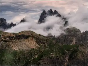Cadini di Misurina, Włochy, Dolomity, Góry, Mgła