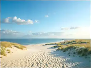Błękitne, Chmury, Morze, Plaża, Niebo