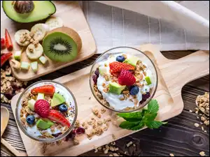 Jogurt, Deski, Owsianka, Śniadanie, Owoce