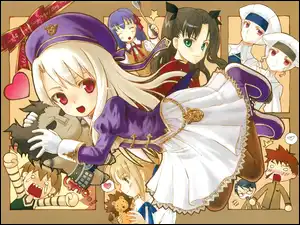 dziewczyny, Fate Stay Night, miś, czapka, ludzie, kokardka