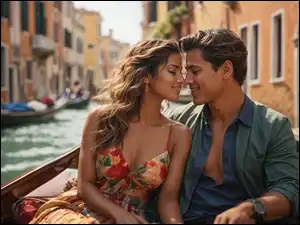 Zakochani w gondoli na Grand Canal w Wenecji