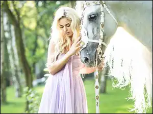 Blondynka, Biały, Koń, Kobieta