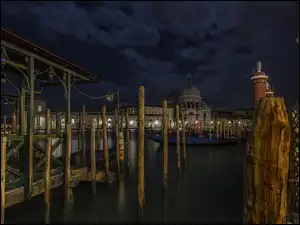 Bazylika, Noc, Wenecja, Włochy, Santa Maria della Salute