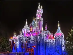 Disneyland, Kolorowe, Światła, Zamek