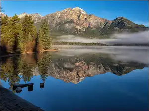 Jezioro, Góry, Drzewa, Kanada, Pyramid Lake, Park Narodowy Jasper