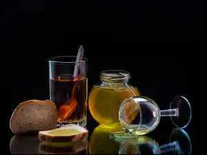 Herbata, Kieliszek, Tło, Szklanka, Czarne, Chleb, Miód