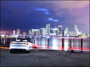 Kabriolet, Biały, Wybrzeże, Noc, Chrysler 200C, Detroit