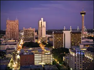 Chmur, Panorama, Miasto nocą, Drapacze, Teksas, San Antonio, Miasta