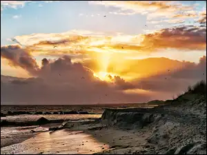 Zachód Słońca, Plaża, Morze, Fale