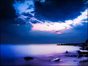 Chmury, Ocean, Skały