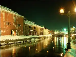 Domy, Zima, Nocą, Miasta, Światła