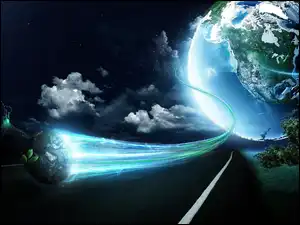 Droga, Planeta, Ziemia, Grafika, Chmury