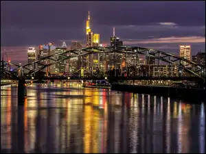 Niemcy, Most, Frankfurt, Miasto nocą, Rzeka