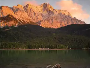 Jezioro, Rozświetlone, Góry, Las