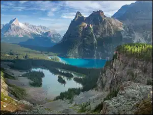 Chmury, Kolumbia Brytyjska, Drzewa, Lake OHara, Góry, Park Narodowy Yoho, Jeziora, Kanada, Mary Lake