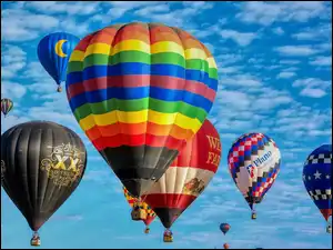 Niebo, Baloniarstwo, Balony, Kolorowe, Chmury