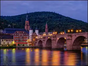 Heidelberg, Góra, Kościół, Niemcy, Domy, Most, Rzeka Neckar