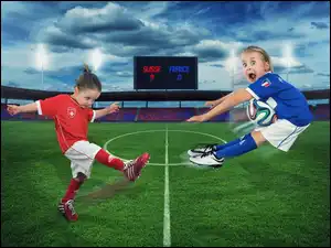 Piłka, Stadion, Dziewczynki, Dwie, Nożna