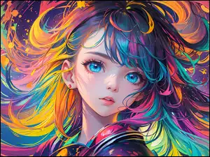 Kolorowe, Tło, Dziewczyna, Anime, Włosy