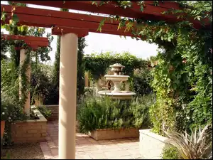 Fontanna, Ogród, Włoski, Pergola