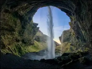 Islandia, Skały, Jaskinia, Wodospad Kvernufoss