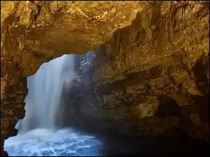 Durness, Jaskinia, Wodospad, Hrabstwo Sutherland, Smoo Cave, Rzeka, Szkocja, Skały