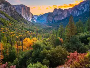 Kalifornia, Park Narodowy Yosemite, Drzewa, Stany Zjednoczone, Jesień, Dolina, Góry
